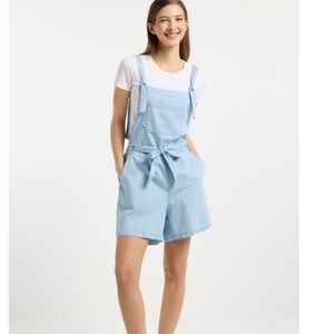 💙 Ragwear ZULEIKA DENIM Bib Shorts • Light Blue • Vegan Streetwear • Size M